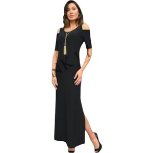 Frank Lyman Cold Shoulder Scoop Neck Short Sleeve Black Maxi Dress - Sz 8